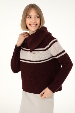 Женский бордовый свитер с v-образным вырезом Неожиданная скидка в корзине