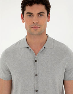 A__k Gri Slim Fit D__meli Polo Yaka Keten Kar___ml_ Triko Kazak - Pierre cardin фото 2