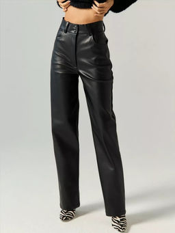 K10877 Брюки из экокожи (на тонком флисе) ЧЕРНЫЙ