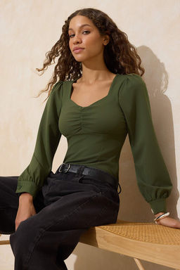 Haki Buzgu Detayl? Dokuma Bluz TWOAW23BZ00633 B