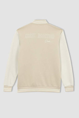 Мягкий пушистый кардиган обычного кроя с воротником-бомбером и принтом на спине - Defacto фото 9