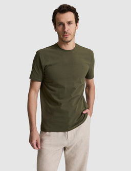 Haki Slim Fit Pamuk Kar___ml_ Bisiklet Yaka Basic T-shirt