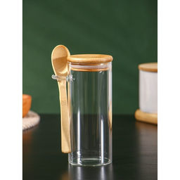 Банка для сыпучих BellaTenero «Эко», 420 мл, 6.7×15.5 см, с бамбуковой крышкой, с ложкой, стекло, прозрачная
