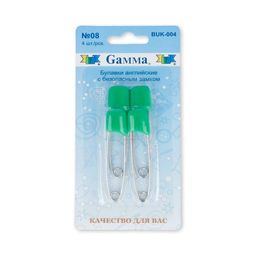 Булавки английские Gamma BUK-004 с безопасным замком в блистере 4 шт 53 мм 08 зеленый