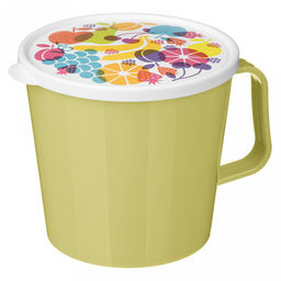 Контейнер-кружка пластмассовый 0,75л, д11,2см, 10,5см, с крышкой, с клапаном, полипропилен, микс 1: зеленый, оранжевый, с декором, подходит для СВЧ (Россия) - Домашняя мода фото 4