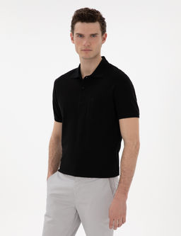 Siyah Regular Fit %100 Pamuk Polo Yaka Basic Ti__rt