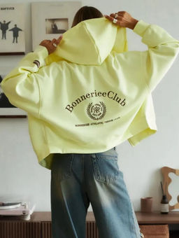 K13555 Толстовка с вышивкой OVER SIZE хлопок ЖЕЛТЫЙ