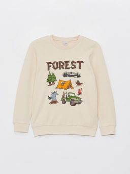 Bisiklet Yaka Bask?l? Uzun Kollu Erkek ?ocuk Ti??rt