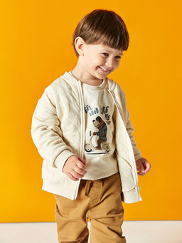 Bisiklet Yaka Bask?l? Uzun Kollu Erkek Bebek Sweatshirt