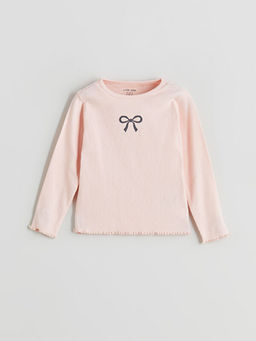 Bisiklet Yaka Fiyonk Desenli Uzun Kollu K?z Bebek Ti??rt