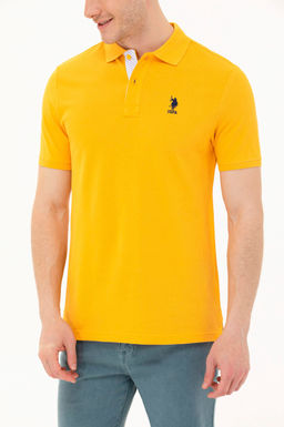 Мужская желтая базовая футболка с воротником поло - U.s. polo assn фото 7