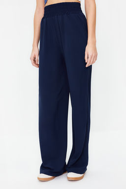 Lacivert Wide Leg/Genis Paca Beli Lastikli Dokuma Pantolon TWOSS22PL00024