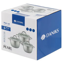 Набор посуды нерж. сталь, 6 предметов, кастрюли 1.9, 2.7, 3.7 л, индукция, Daniks, Перл, GS-01205-6  фото 7