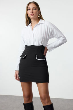 TRENDYOLMILLA Siyah Cep ve Balon Kol Detayl? Fitted/Vucuda Oturan Mini Dokuma Elbise TWOAW25EL00425  фото 2