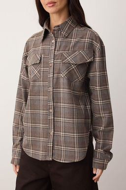 Kahverengi Ekoseli Cep Detayl? Oversize Flanel Gomlek TWOAW26GO00143 - Trendyolmilla фото 3