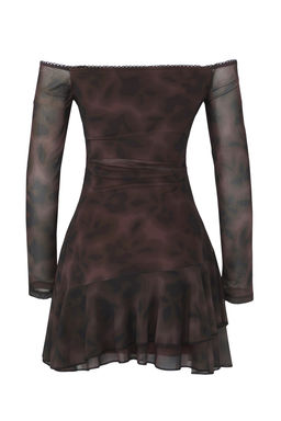 Cok Renkli Bask?l? Bodycon Mini F?rf?rl? Carmen Yaka Astarl? Tul Esnek Orme Elbise TWOAW26EL00031 - Trendyolmilla фото 6