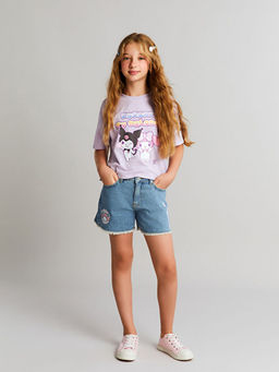 Bisiklet Yaka Kuromi ve My Melody Bask?l? K?z ?ocuk Ti??rt