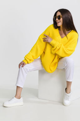 Женский удлиненный вязаный свитер оверсайз с V вырезом Happyfox - Happy fox фото 5