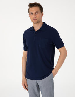 Lacivert Regular Fit %100 Pamuk Polo Yaka Basic Ti__rt