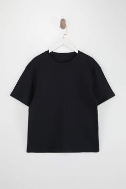 Siyah Premium Wardrobe Essentials Dusuk Omuz Regular Fit Basic T-Shirt TMNSS26TS00010