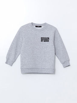 Bisiklet Yaka Bask?l? Erkek ?ocuk Sweatshirt