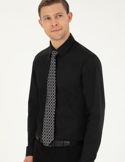 Siyah Slim Fit Pamuk Kar___ml_ Klasik G_mlek
