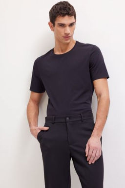 Slim Fit Dar Kesim Bisiklet Yaka Basic Duz K?sa Kollu Tisort