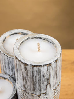 Свеча в бамбуке тройная, 15×13×30 см, 100 мл, серая