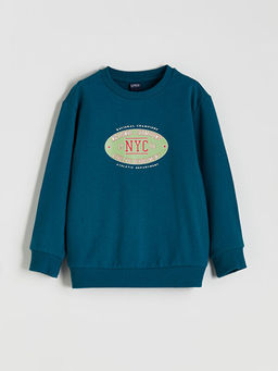 Bisiklet Yaka Bask?l? Erkek ?ocuk Sweatshirt