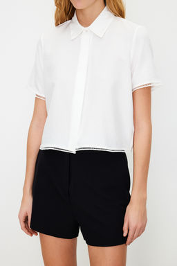 TRENDYOLMILLA Ekru K?sa Kollu Crop Dantelli Cupra Kumas Dokuma Gomlek TWOSS24GO00031 фото 5