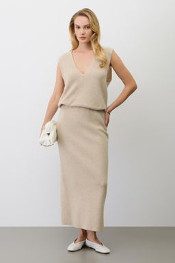 ЕВ 745/ш/светло-бежевый меланж юбка жен