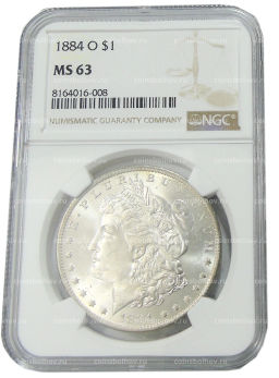 1 доллар 1884 года О США Доллар Моргана (в слабе NGC MS 63)