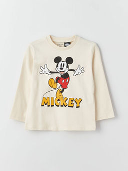 Bisiklet Yaka Uzun Kollu Mickey Mouse Bask?l? Erkek Bebek Ti??rt