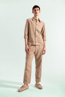 Yazl?k Jogger Pantolon Regular Fit Normal Kesim Keten Gorunumlu Duz Paca Pamuklu Cepli