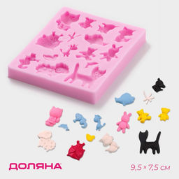 Молд для заливки Доляна Зверята, 15 ячеек, 9.5?7.5?1 см, силикон, розовый