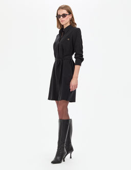 Siyah Comfort Fit Dokuma Elbise
