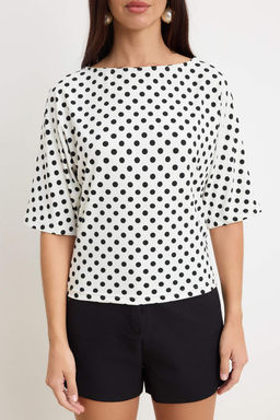 Ekru Puantiyeli Regular/Normal Kal?p Kay?k Yaka Soft Touch Orme T-shirt TWOSS26TS00300 - Trendyolmilla фото 3