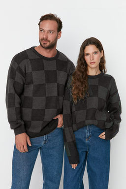 TRENDYOL MAN Lacivert Erkek Oversize Bisiklet Yaka Ekose / Kareli Triko Kazak TMNAW23KZ00279 - Trendyolmilla фото 6