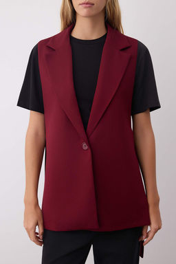 Bordo Oversize Aksesuarl? Yandan Baglama Detayl? Tek Dugmeli Astarl? Dokuma Yelek TWOAW23YE00032