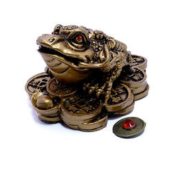 Фигурка Фен Шуй Жаба денежная под бронзу стразы Оберег на процветание 7см-5см ns02b