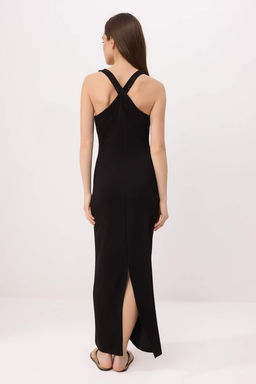 Siyah Bodycon Kare Yaka Kal?n Ask?l? Kolsuz Maxi Soft Touch Orme Elbise TWOSS26EL00631 - Trendyolmilla фото 4