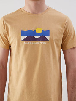 Bisiklet Yaka K?sa Kollu Bask?l? Penye Erkek Ti??rt