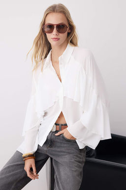 Beyaz Volan Detayl? Boho Dokuma Gomlek TWOAW26GO00021