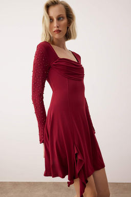 TRENDYOLMILLA Siyah Inci Aksesuarl? Orme K?sa S?k Abiye Elbise TPRAW24EL00259  фото 10