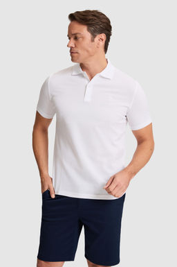Erkek Beyaz Regular Fit Polo Yaka Basic Ti__rt