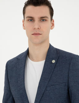 Lacivert Ex. Slim Fit Y_n Keten Kar___ml_ Tak_m Elbise