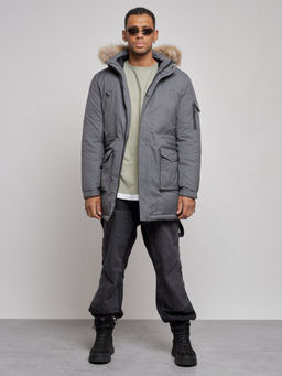 Парка мужская зимняя удлиненная с мехом темно-серого цвета 8318TC - Wonderrman фото 2
