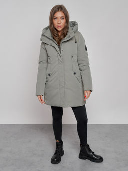 Зимняя женская куртка молодежная с капюшоном цвета хаки 589003Kh - RoccaManer фото 12