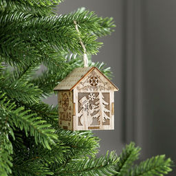 Ёлочная игрушка Домик со снеговиком, 8х6.5х6 см, от батареек, свечение тёплое белое - Luazon lighting фото 2