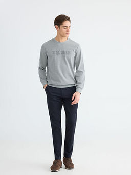 Bisiklet Yaka Bask?l? Erkek Sweatshirt